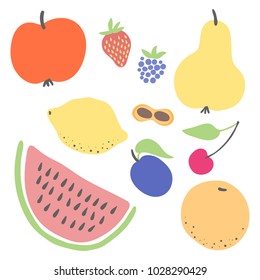 Fruits and berries colorful flat icon vector set