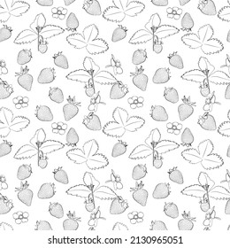Fruits, berries doodle. Healthy food background. A set of seamless pattern with Strawberry, vector graphics, 1000x1000.
