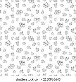 Fruits, berries doodle. Healthy food background. A set of seamless pattern with Raspberry, vector graphics, 1000x1000.