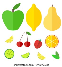 Fruits and berries. Flat design. A set of icons.