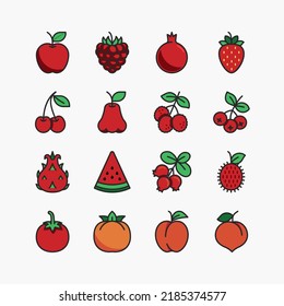 fruits and berries flat icons set. on a white background. Vector icon