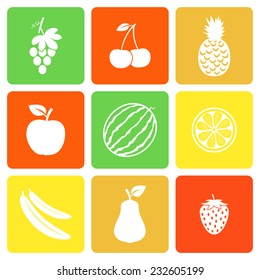 Fruits and berries flat icons set
