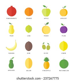 Fruits and berries flat isolated icons set. Vector elements for web and apps design