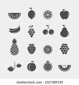 Fruits and berries flat vector icons set