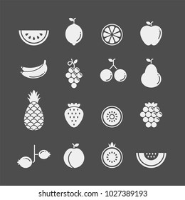 Fruits and berries flat vector icons set