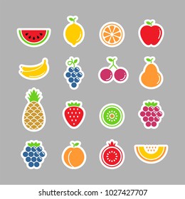 Fruits and berries flat vector icons set