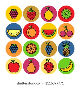 Fruits and berries flat vector icons set