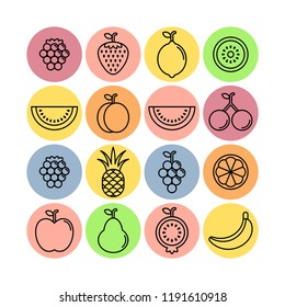 Fruits and berries flat vector icons set