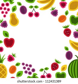 Fruits and berries frame composition. Vector illustration.