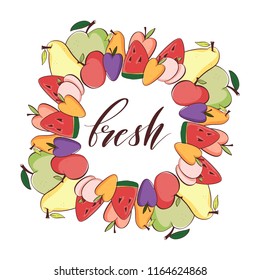 Fruits and berries frame. Healthy food. Organic food. Flat style, vector illustration.