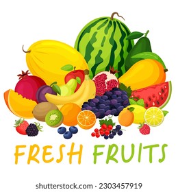 Fruits and berries. Fresh fruit vector illustration.