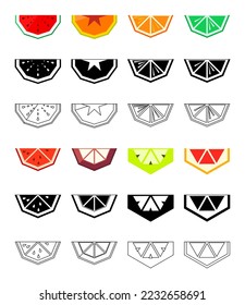Fruits berries in geometric style. Vector illustration. Polygonal fruits. Raspberry grapefruit strawberry Apple orange pear tomato lemon kiwi lime blueberry BlackBerry watermelon. Collection of fruits