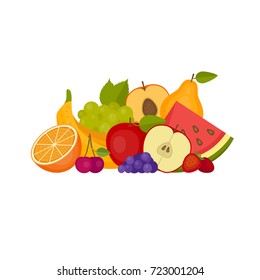 Fruits and berries. Healthy food. Flat style, vector illustration.