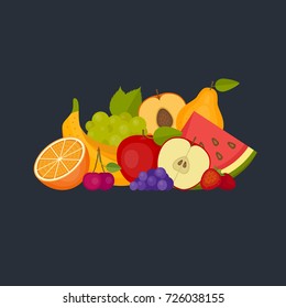 Fruits and berries. Healthy food. Flat style, vector illustration.