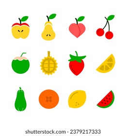 Fruits and berries icon set colored. Vector illustration in flat style.