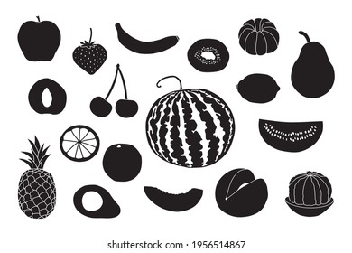 Fruits and berries icon set. Vector silhouette illustration