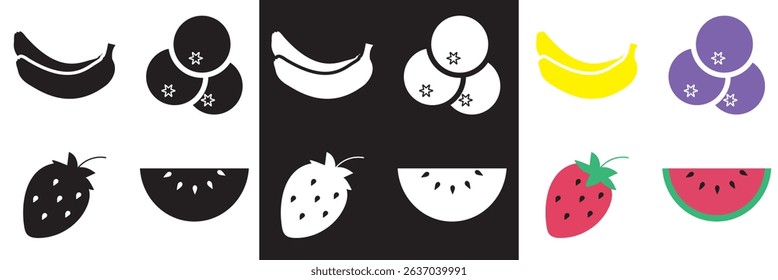 Fruits, berries icon . Vector for websites, mobile interfaces, presentations, banner, visual branding etc. Vector illustration. isolated on white and black background. EPS 10