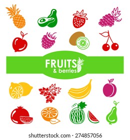 fruits and berries icons on white background