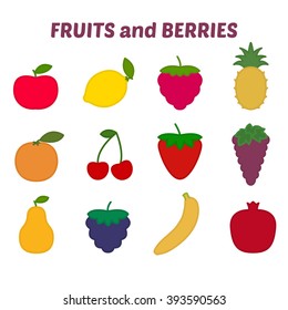 Fruits and berries icons with outline, icons set 