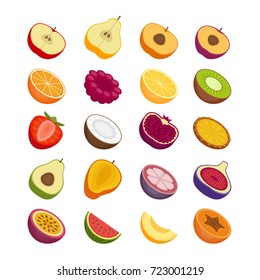 Fruits and berries icons set. Flat style, vector illustration.