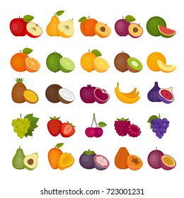 Fruits and berries icons set. Flat style, vector illustration.