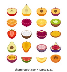 Fruits and berries icons set. Flat style, vector illustration.