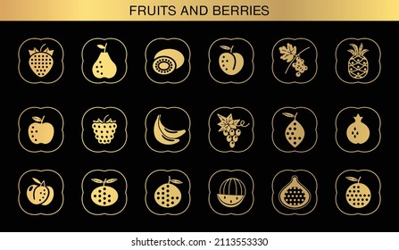 Fruits and berries icons set. Healthy food. Trend vector illustrations for  web design and print.