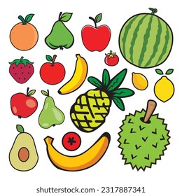 Iconos de frutas y bayas. Ilustración vectorial en estilo plano.