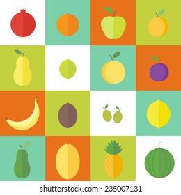 Fruits and berries isolated flat icons set. Vector elements for web design