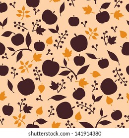 Fruits, berries and leaves seamless vector pattern.