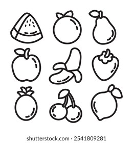 Fruits and berries line icon set. Vector illustration of fruits and berries.
