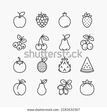 fruits and berries line icons set. on a white background. Vector icon