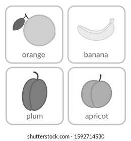 Fruits and berries, objects icons set, isolated on white background. Summer fresh food. Juicy tasty healthy dessert. Vitamin organic products nutrition. Symbol of health, diet Vector illustration