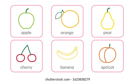 Fruits and berries, objects icons set, isolated on white background. Summer fresh food. Juicy tasty healthy dessert. Vitamin organic products nutrition. Symbol of health, diet. Vector illustration