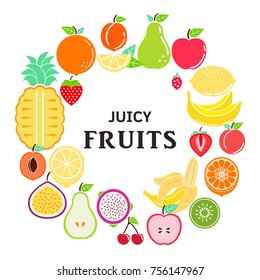 Fruits and berries on white background and place for text