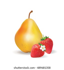 Fruits and berries. Pear and strawberry. vector 3D