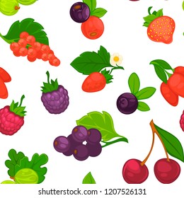 Fruits and berries raspberry and strawberry seamless pattern vector.