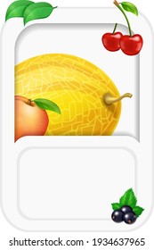 Fruits and berries rectangle flyer banner card template for design. Vector illustration
