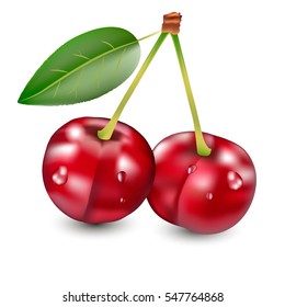 Fruits and berries: red cherry with leaf
