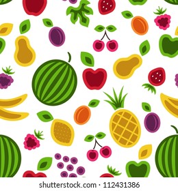 Fruits and berries seamless background. Vector illustration.