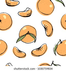 Fruits and berries seamless pattern in sketchy style on white background/ Doodle fruits and berries/ Hand drawn vector illustration