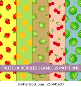 Fruits and berries seamless patterns