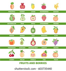 Fruits and berries set. Vector images for your business, for linen, clothing, design, wallpapers