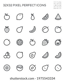 Fruits and Berries. Simple Interface Icons. Editable Stroke. 32x32 Pixel Perfect.