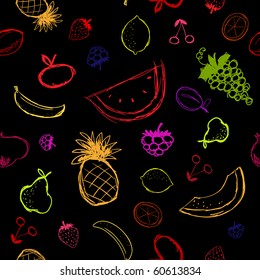 Fruits and berries sketch, seamless background for your design
