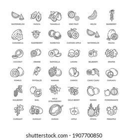 Fruits and berries vector icons. Fresh and natural ingredients