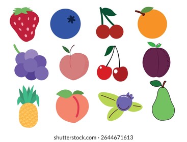 Fruits and berries vector illustration – fresh colorful healthy food design