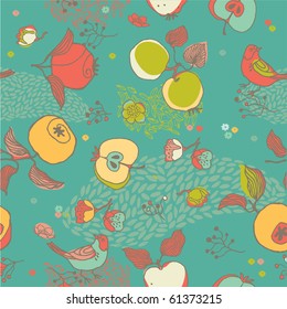 fruits with birds seamless pattern