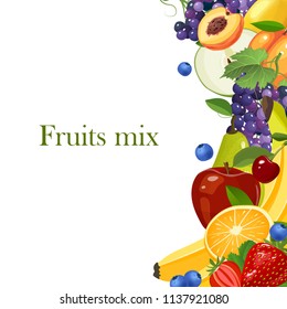Fruits border background vector illustration isolated on white