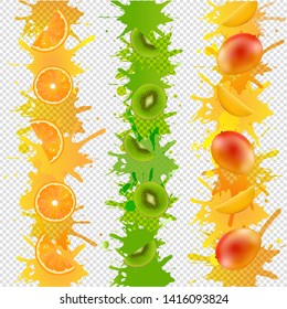 Fruits Border With Paint Isolated Transparent Background With Gradient Mesh, Vector Illustration